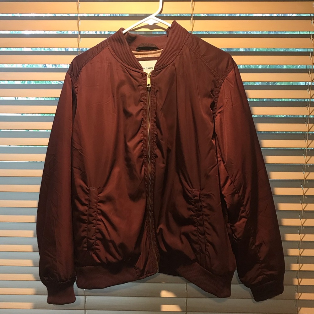 Old Navy women’s XL satin maroon red bomber jacket